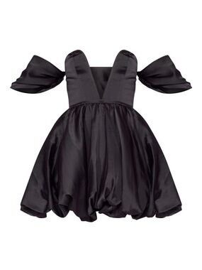 PrettyLittleThing Black Satin Bubble Mini Dress